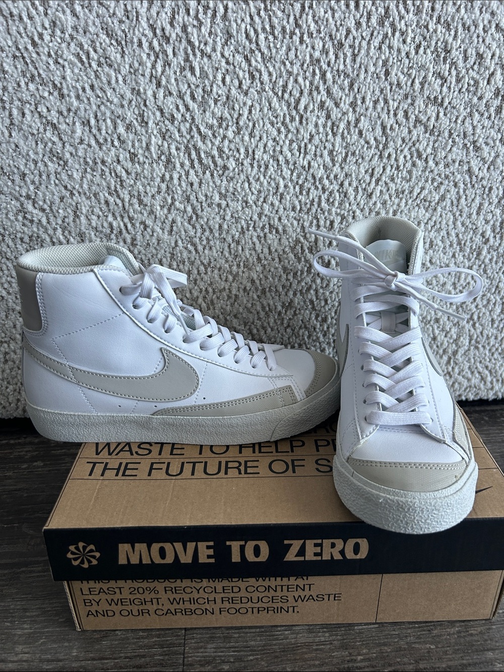 Nike White and Light Beige High-Top Sneakers (size 5Y)